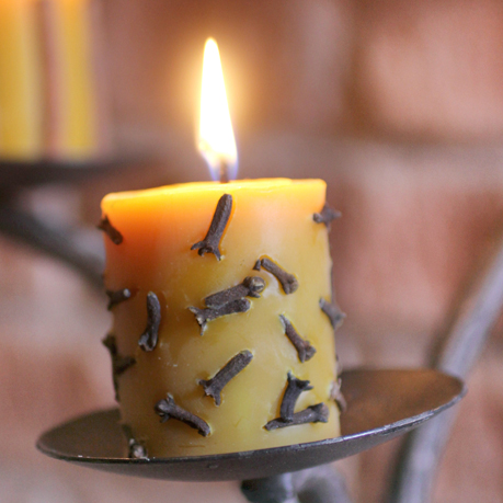 Beeswax pillar candles with anise ornaments
